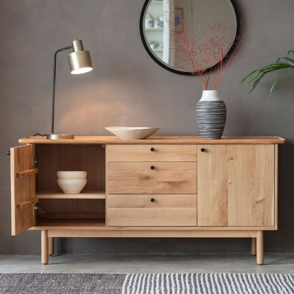 Product photograph of Nevada Oak 2 Door 3 Drawer Sideboard from Choice Furniture Superstore.