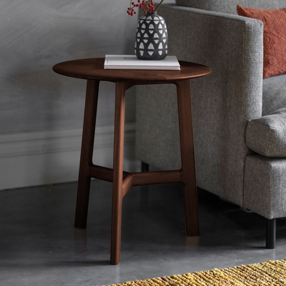 Product photograph of Madrid Walnut Round Side Table from Choice Furniture Superstore.