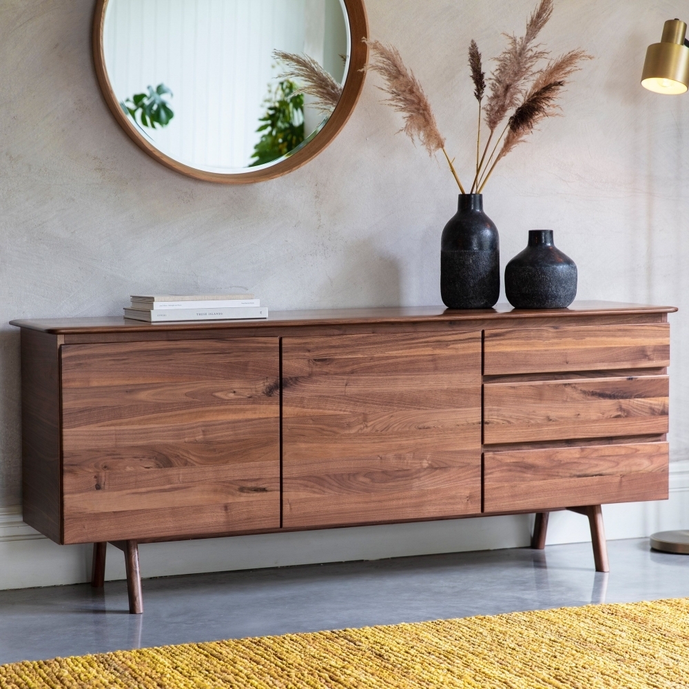 Product photograph of Madrid Walnut 2 Door 3 Drawer Sideboard from Choice Furniture Superstore.