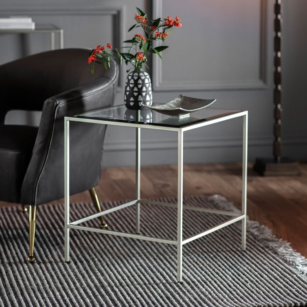 Product photograph of Rothbury Clear Glass And Silver Side Table from Choice Furniture Superstore.