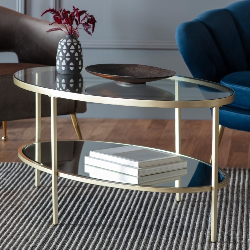 Product photograph of Dundee Glass Top Coffee Table With Champagne Trim from Choice Furniture Superstore.