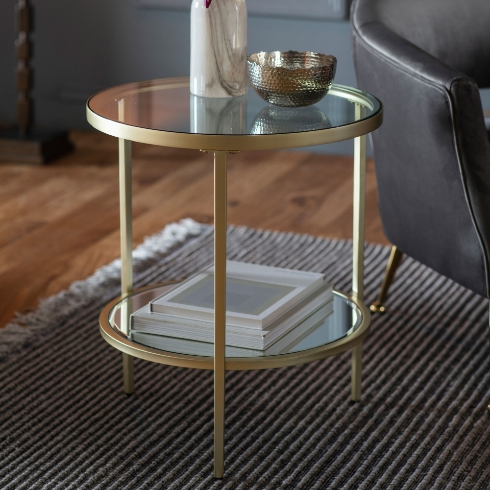 Product photograph of Dundee Glass Side Table With Champagne Trim from Choice Furniture Superstore.