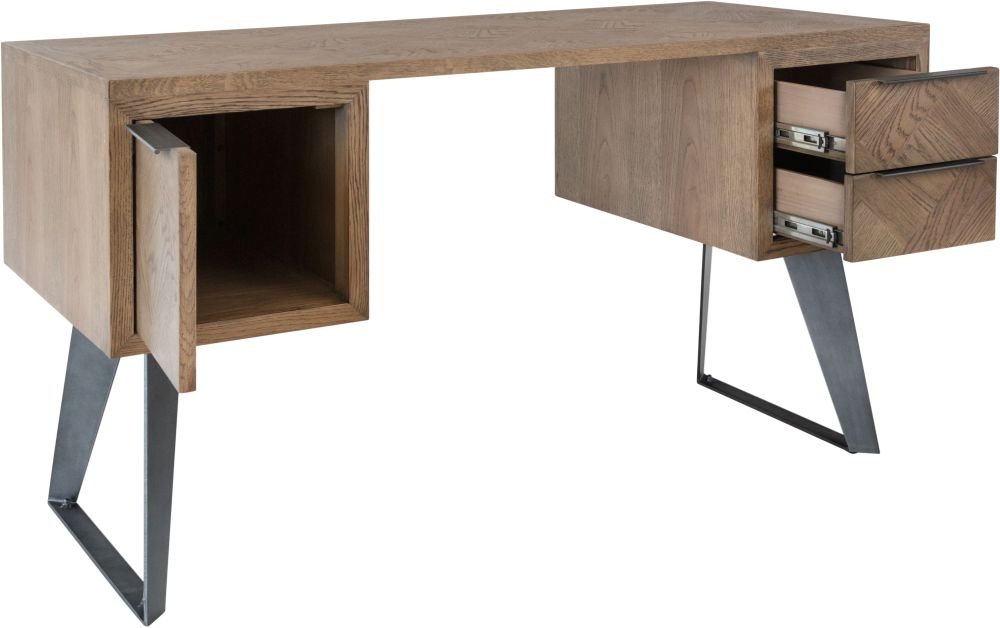 Product photograph of Chevron Oak And Metal Desk from Choice Furniture Superstore.