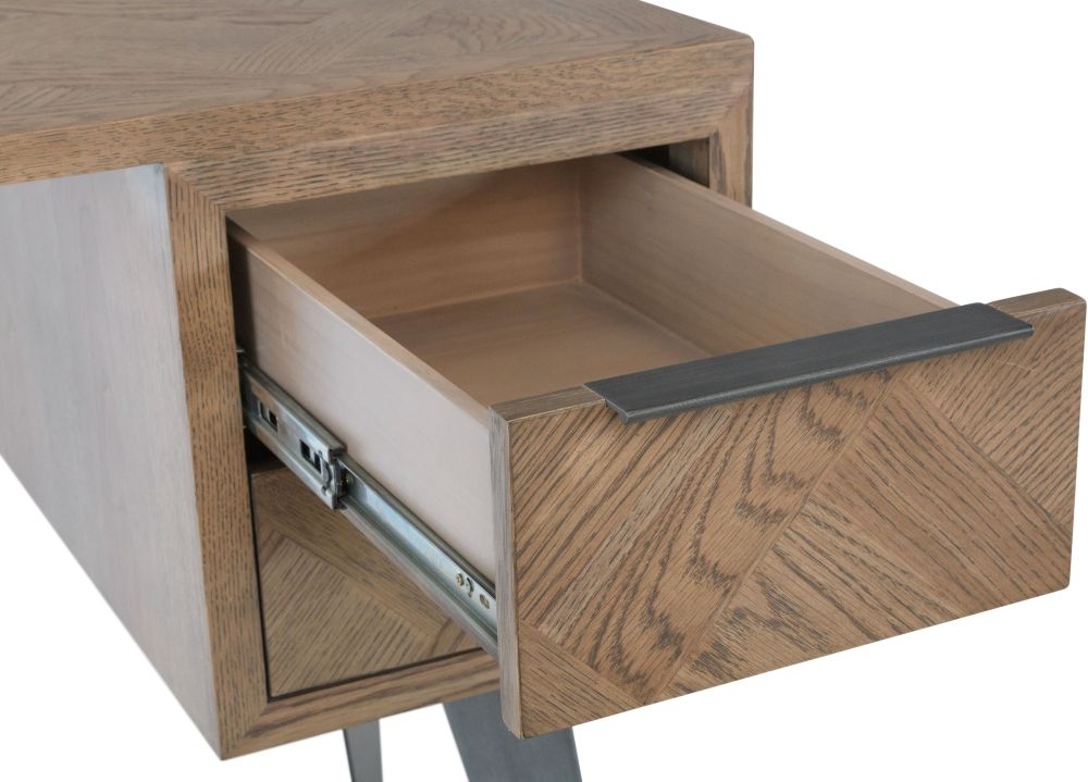 Product photograph of Chevron Oak And Metal Desk from Choice Furniture Superstore.