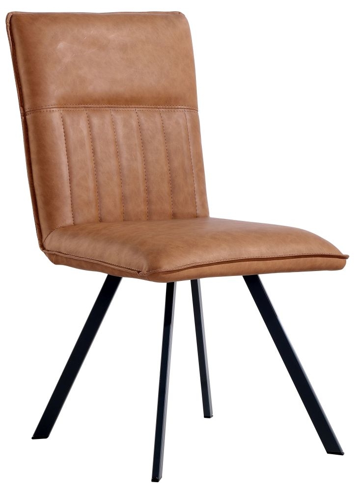 Product photograph of Tan Faux Leather Dining Chair Sold In Pairs from Choice Furniture Superstore.