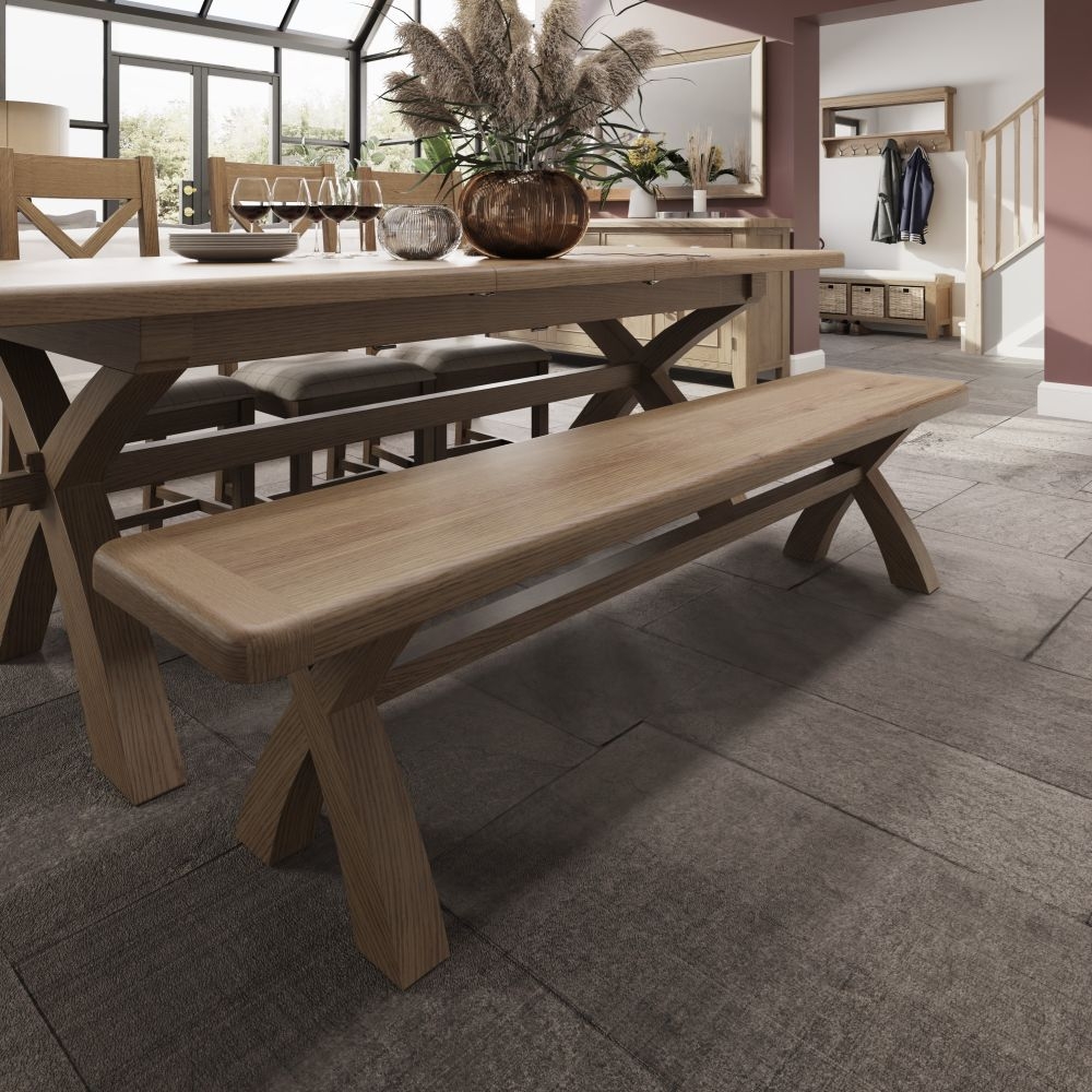 Product photograph of Hatton Oak Cross Leg Dining Bench from Choice Furniture Superstore.