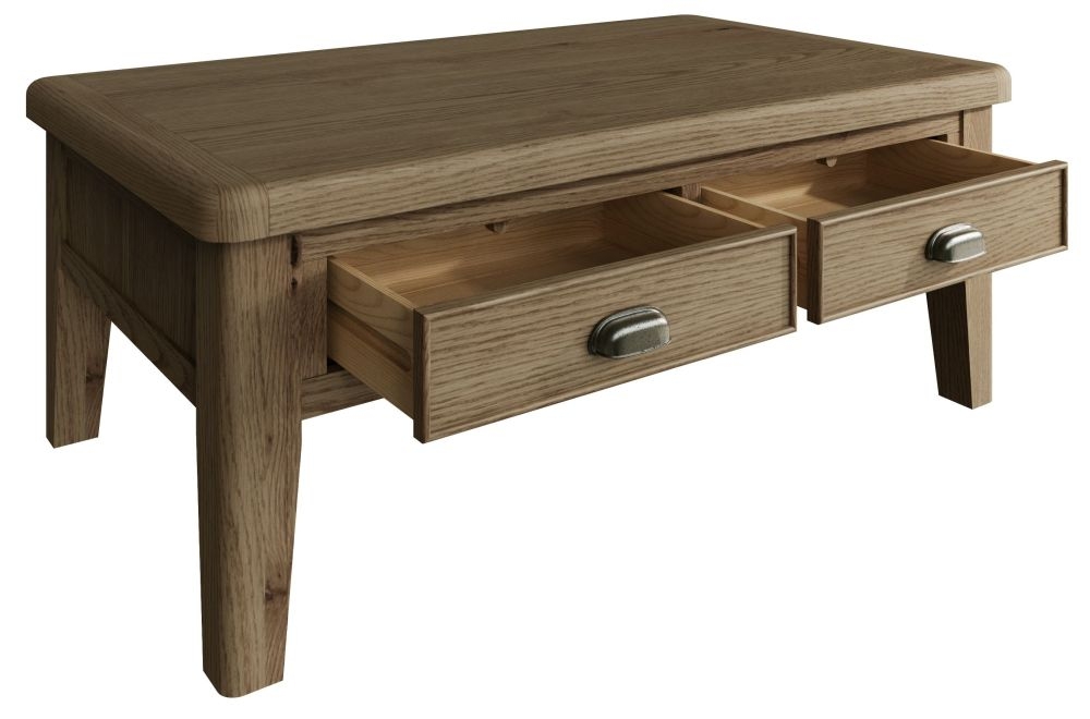 Product photograph of Hatton Oak 2 Drawer Coffee Table from Choice Furniture Superstore.