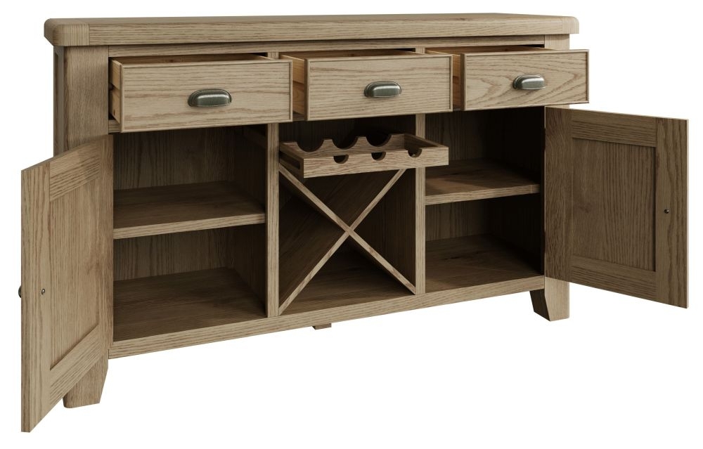 Product photograph of Hatton Oak 2 Door 3 Drawer Sideboard from Choice Furniture Superstore.