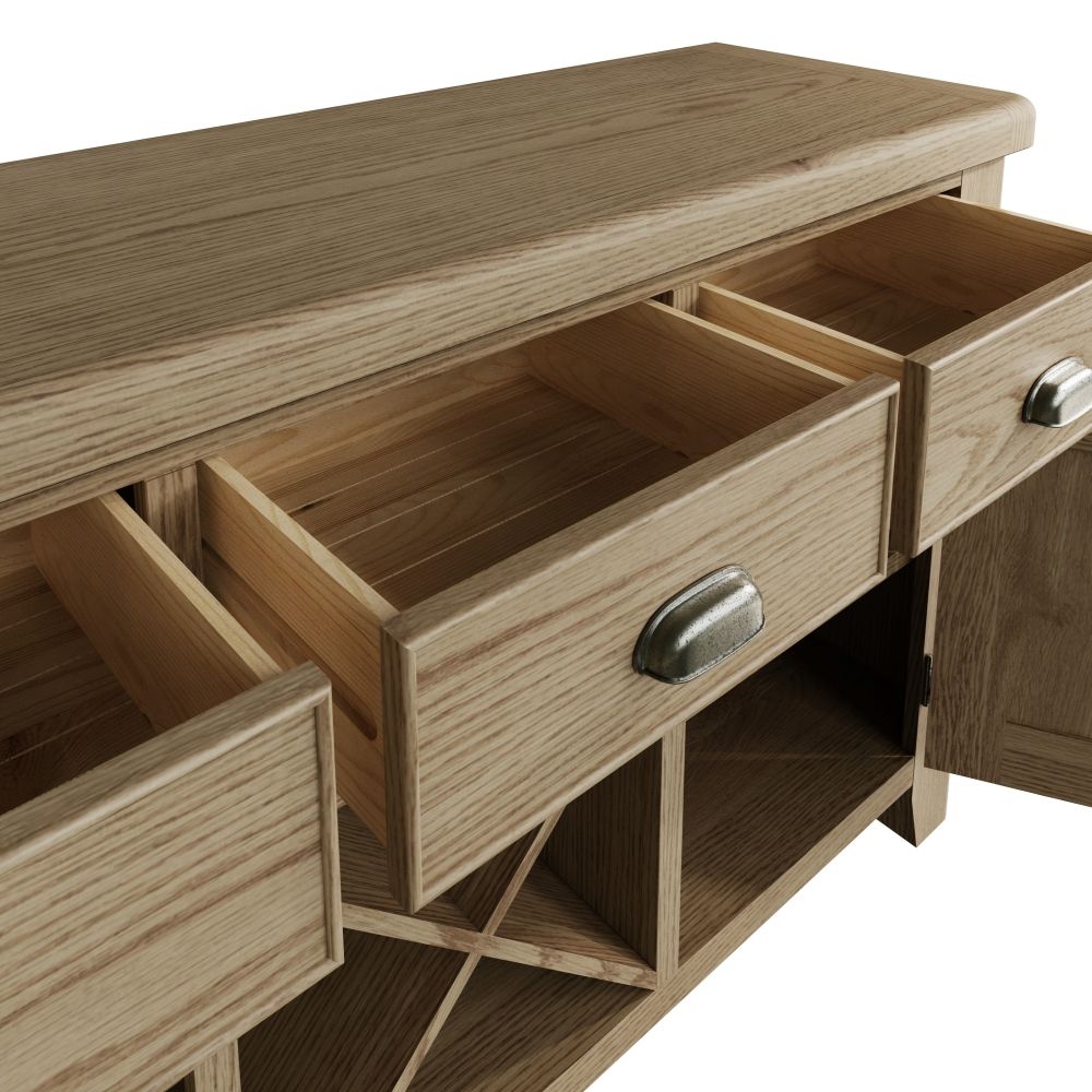 Product photograph of Hatton Oak 2 Door 3 Drawer Sideboard from Choice Furniture Superstore.