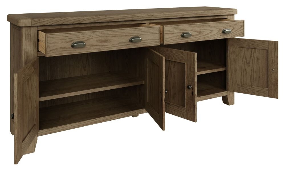 Product photograph of Hatton Oak 4 Door 2 Drawer Extra Large Sideboard from Choice Furniture Superstore.