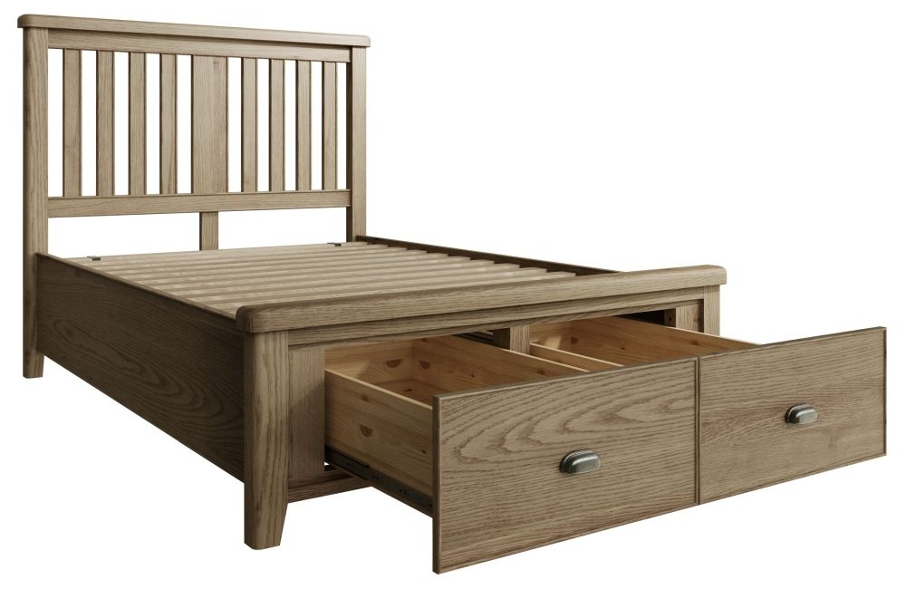 Product photograph of Hatton Oak Storage Bed With Wooden Headboard from Choice Furniture Superstore.