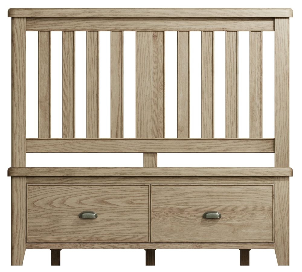 Product photograph of Hatton Oak Storage Bed With Wooden Headboard from Choice Furniture Superstore.