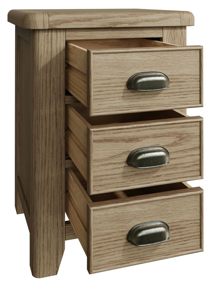 Product photograph of Hatton Oak 3 Drawer Large Bedside Cabinet from Choice Furniture Superstore.