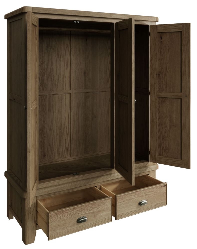 Product photograph of Hatton Oak 3 Door Wardrobe from Choice Furniture Superstore.
