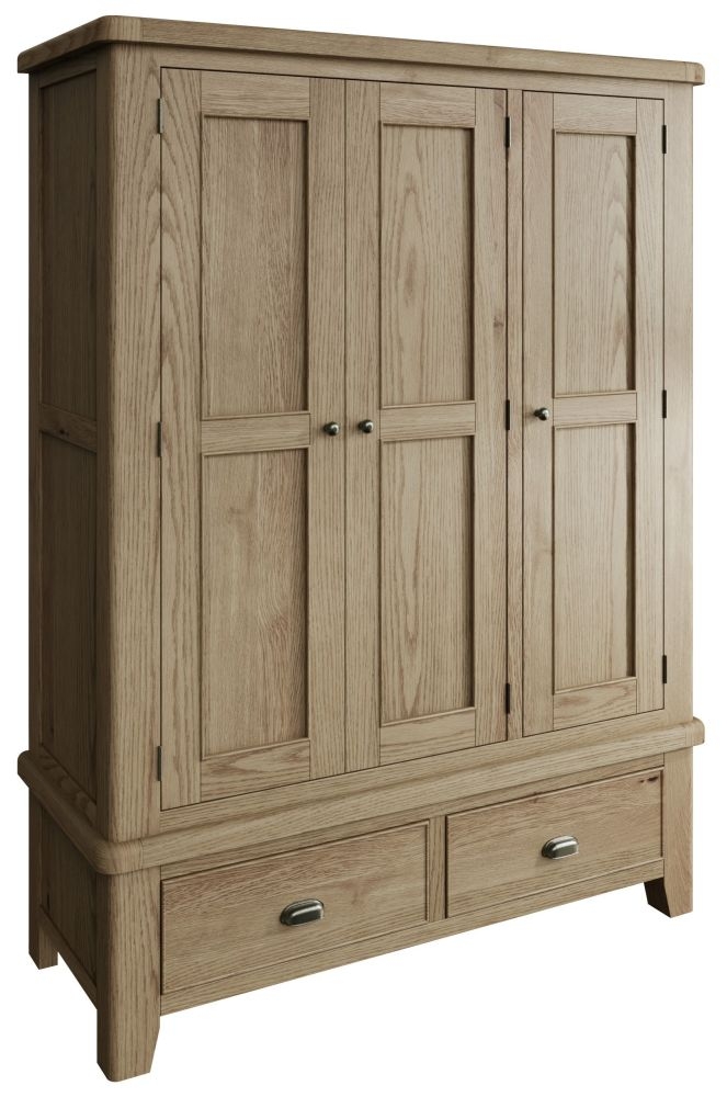 Product photograph of Hatton Oak 3 Door Wardrobe from Choice Furniture Superstore.