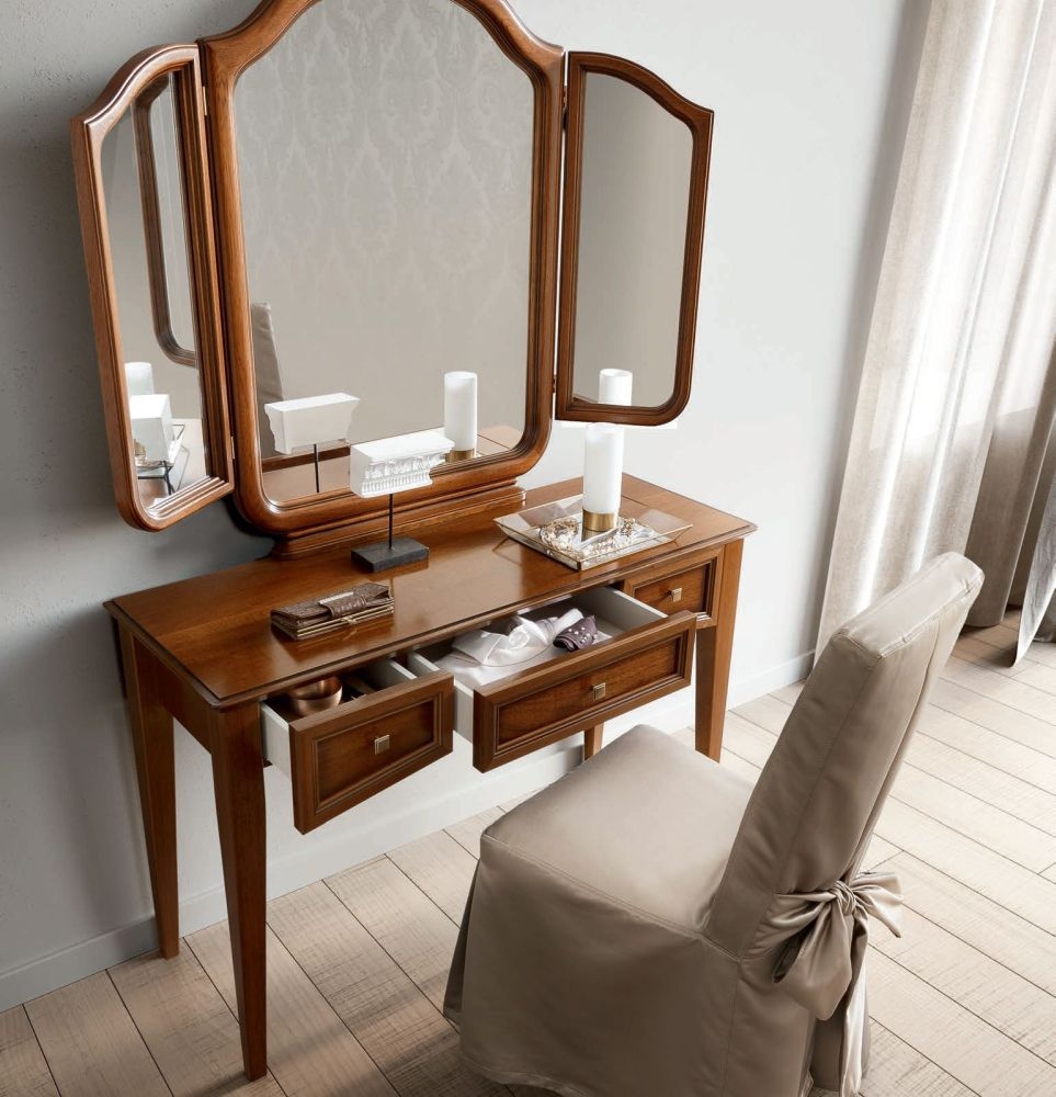 Product photograph of Camel Giotto Walnut Italian 3 Drawer Dressing Table from Choice Furniture Superstore.