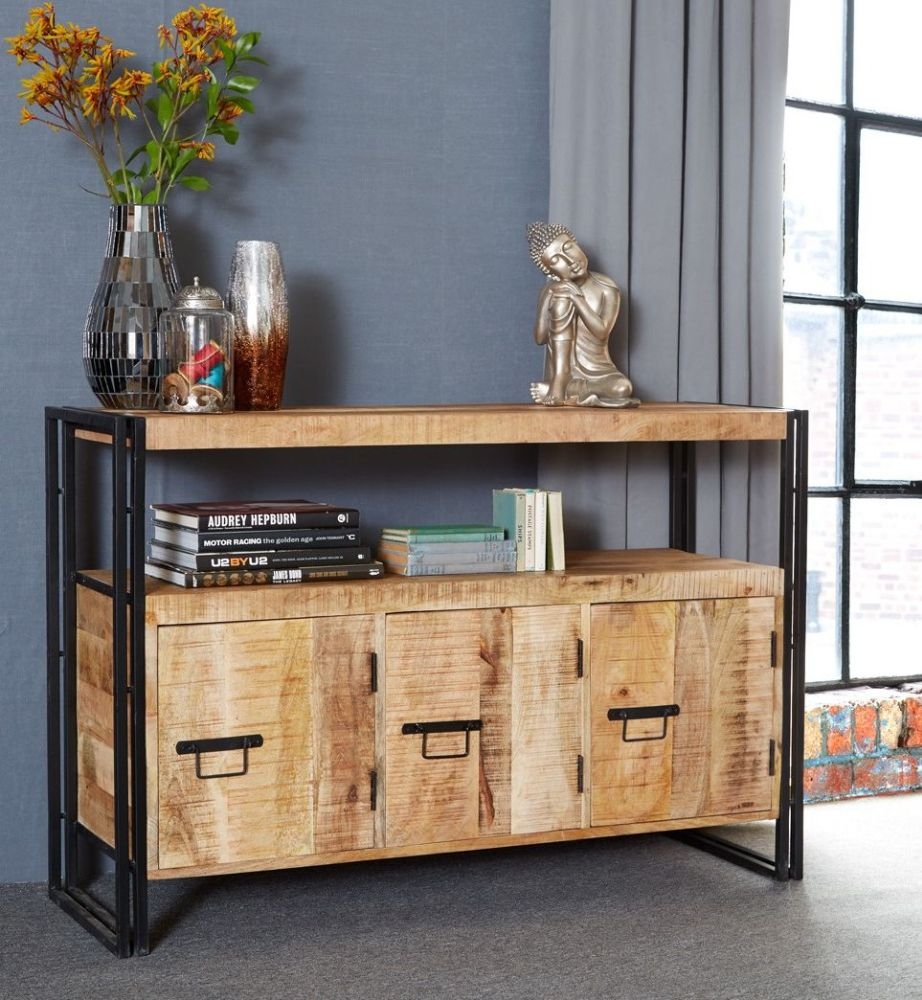 Product photograph of Cosmo Industrial Style Wooden 3 Door Sideboard from Choice Furniture Superstore.