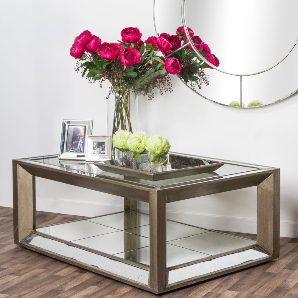 Product photograph of Augustus Coffee Table - Aged Mirrored And Antique Metallic Finish from Choice Furniture Superstore.