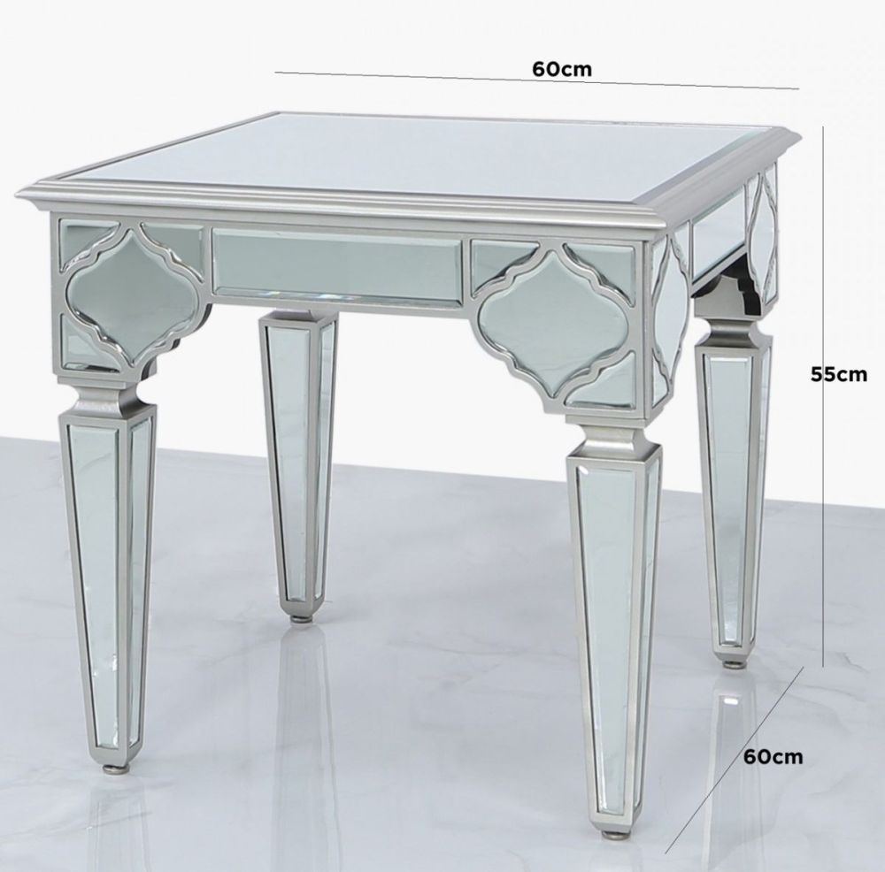 Product photograph of Marrakech Silver Mirrored End Table from Choice Furniture Superstore.