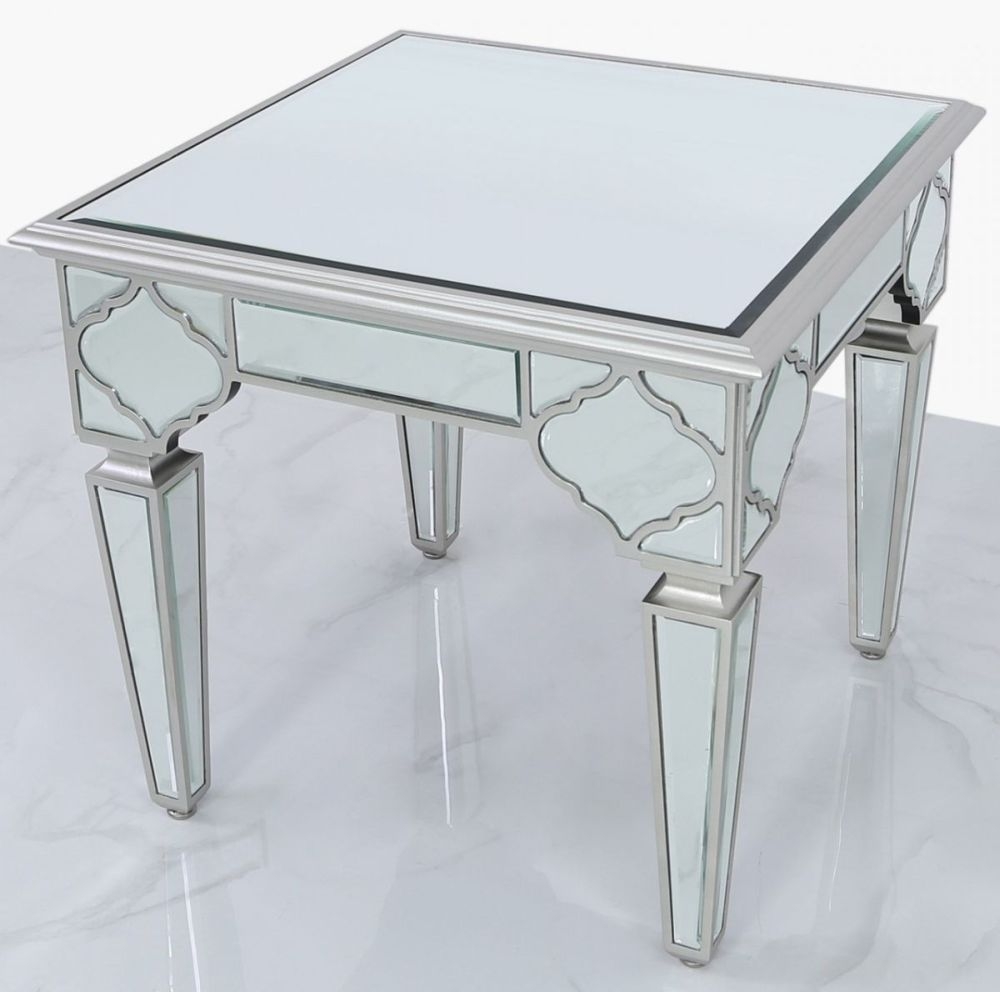 Product photograph of Marrakech Silver Mirrored End Table from Choice Furniture Superstore.