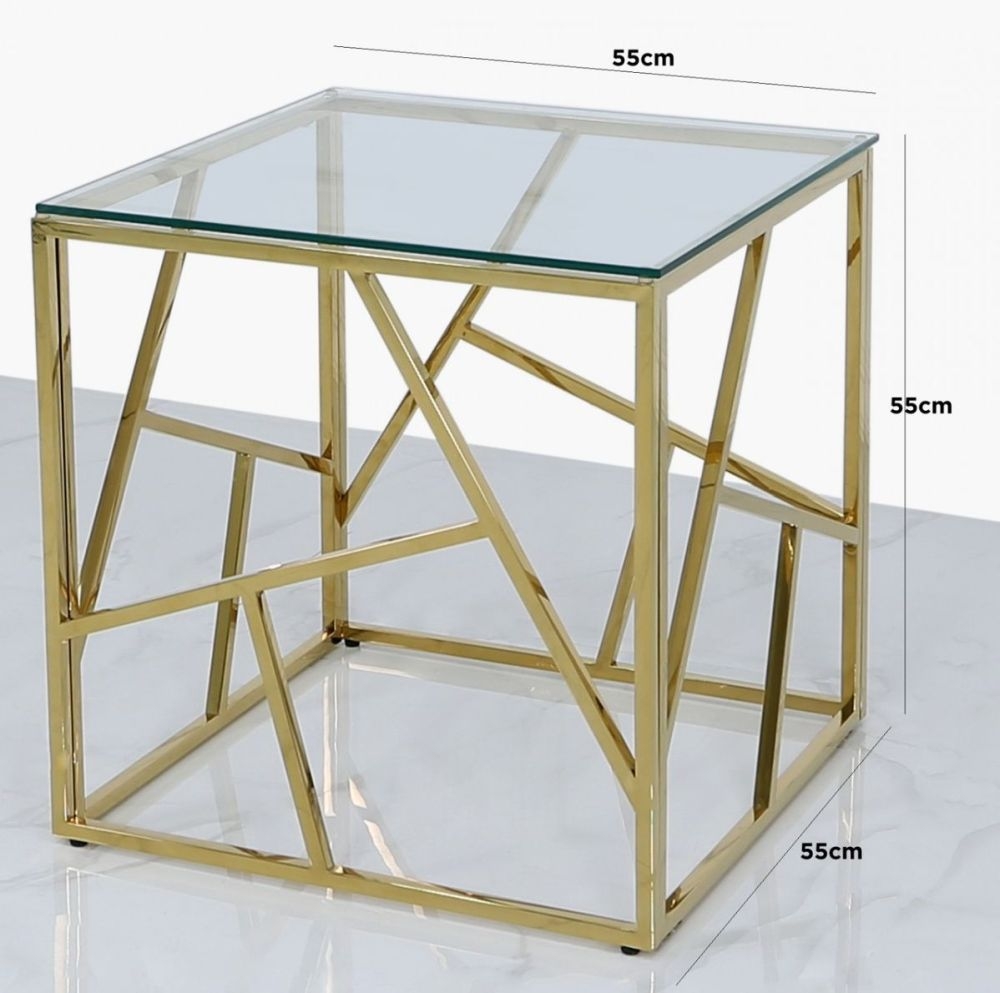 Product photograph of Value Azaria Glass And Gold Square End Table from Choice Furniture Superstore.