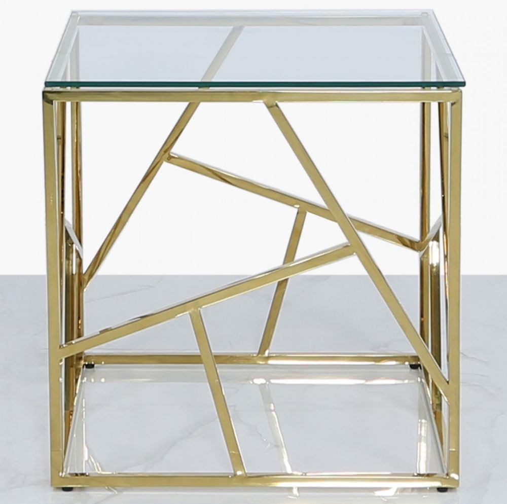 Product photograph of Value Azaria Glass And Gold Square End Table from Choice Furniture Superstore.