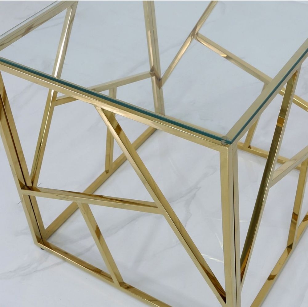 Product photograph of Value Azaria Glass And Gold Square End Table from Choice Furniture Superstore.