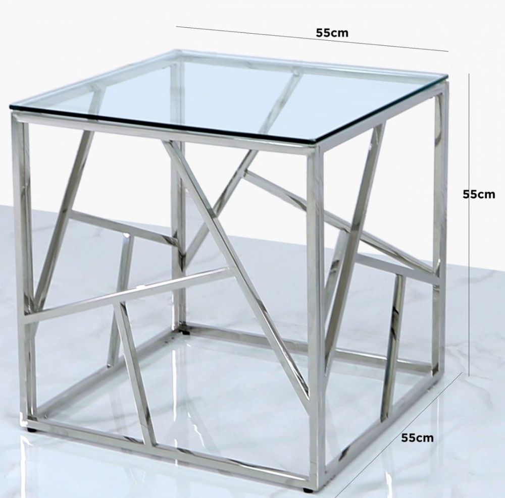 Product photograph of Value Azaria Glass And Chrome Square End Table from Choice Furniture Superstore.