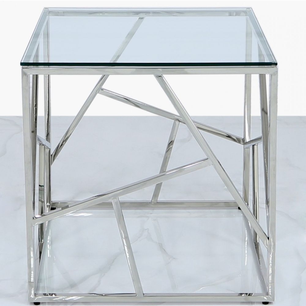 Product photograph of Value Azaria Glass And Chrome Square End Table from Choice Furniture Superstore.