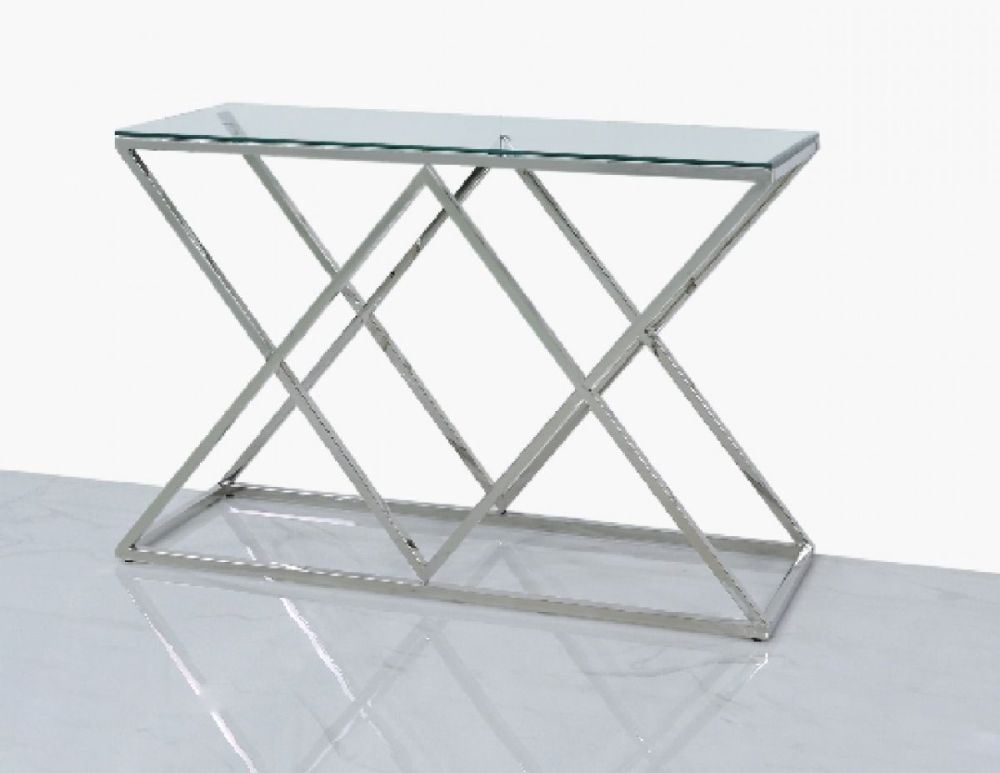 Product photograph of Value Imperia Glass And Chrome Console Table from Choice Furniture Superstore.