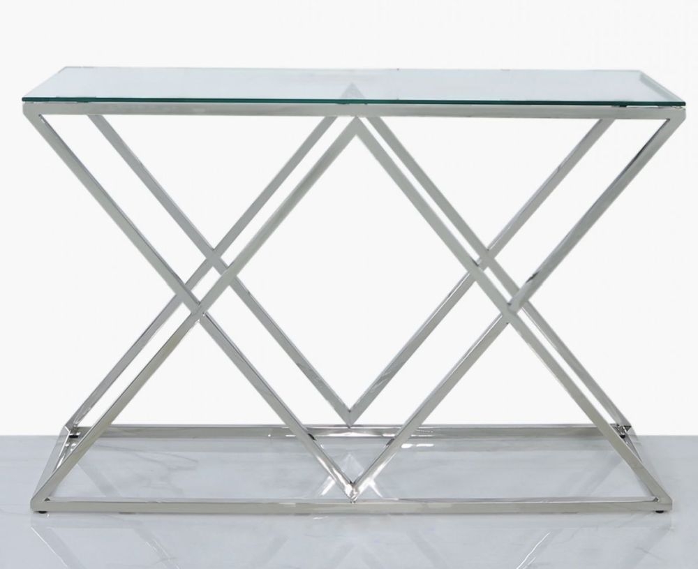 Product photograph of Value Imperia Glass And Chrome Console Table from Choice Furniture Superstore.