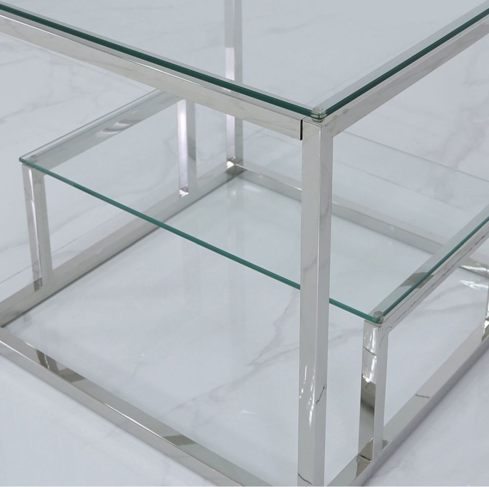 Product photograph of Value Harry Tiered End Table - Steel And Clear Glass from Choice Furniture Superstore.