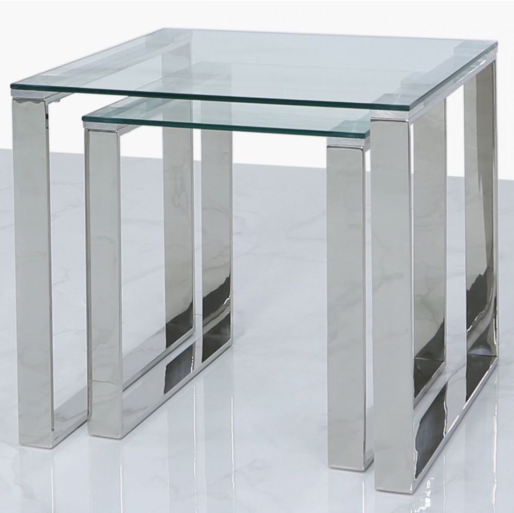 Product photograph of Value Harry Nest Of 2 Table - Steel And Clear Glass from Choice Furniture Superstore.