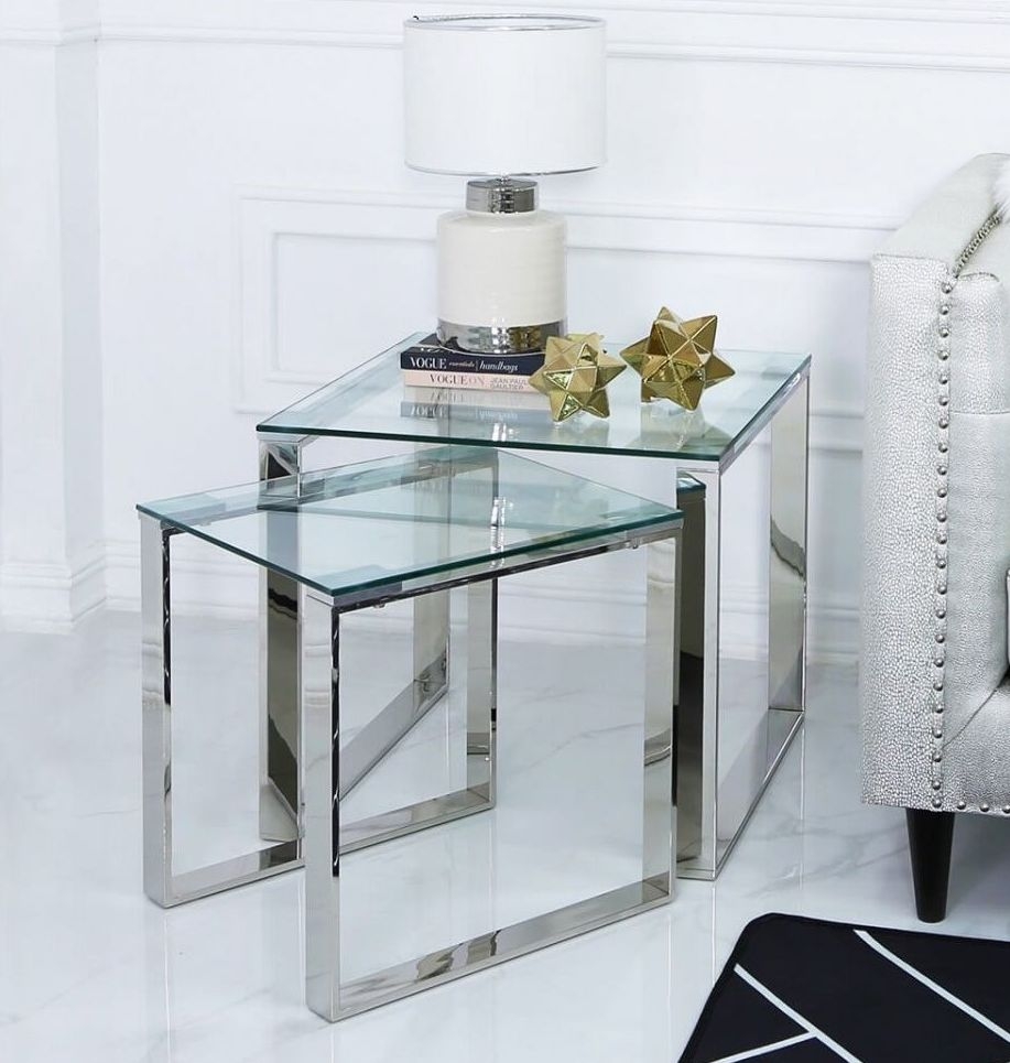 Product photograph of Value Harry Nest Of 2 Table - Steel And Clear Glass from Choice Furniture Superstore.