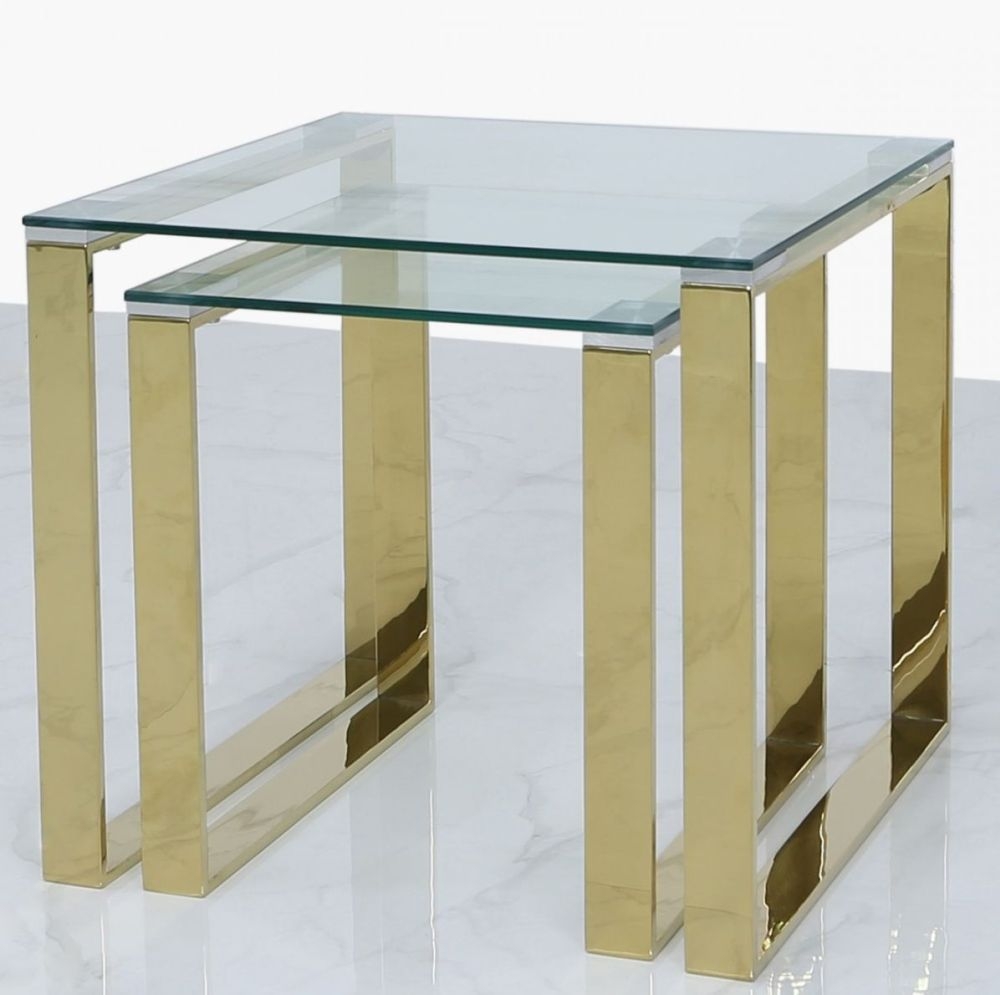 Product photograph of Value Harry Nest Of 2 Table - Gold And Clear Glass from Choice Furniture Superstore.