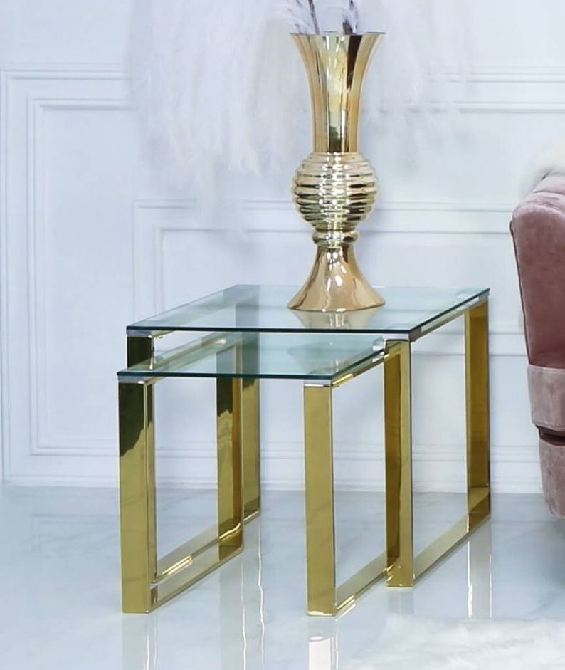 Product photograph of Value Harry Nest Of 2 Table - Gold And Clear Glass from Choice Furniture Superstore.