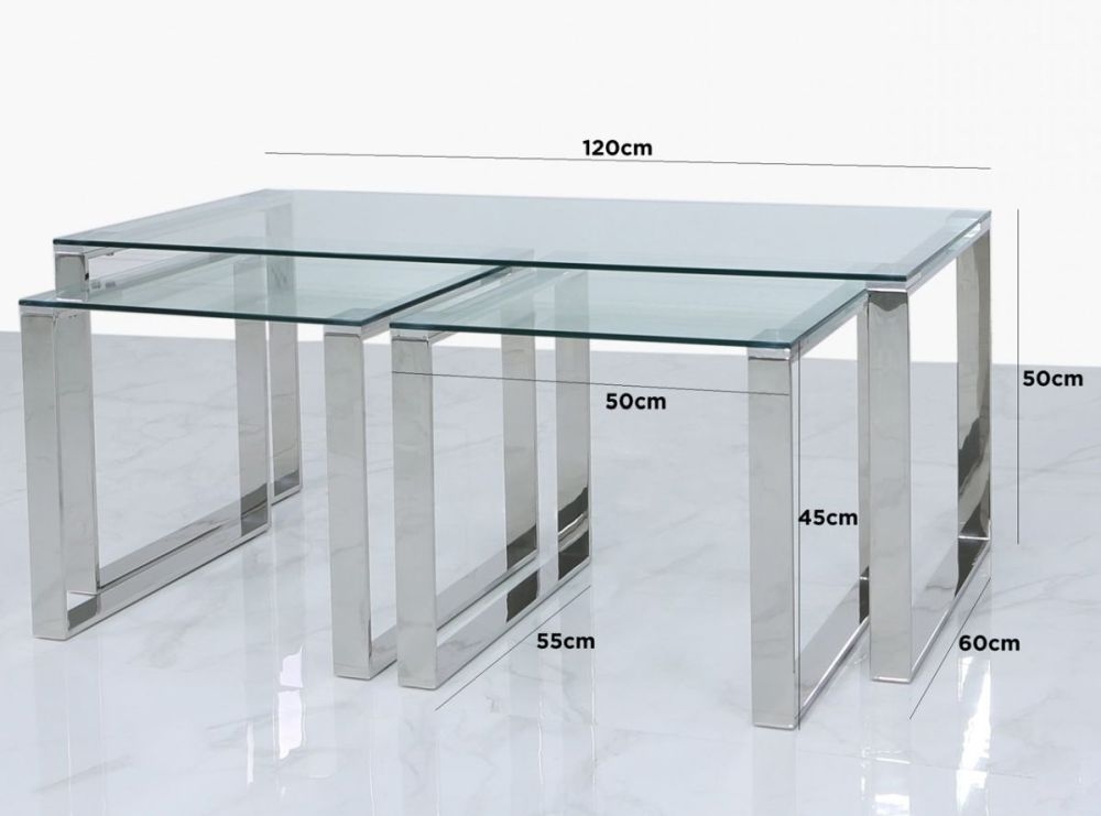 Product photograph of Value Harry Nest Of 3 Table - Steel And Clear Glass from Choice Furniture Superstore.