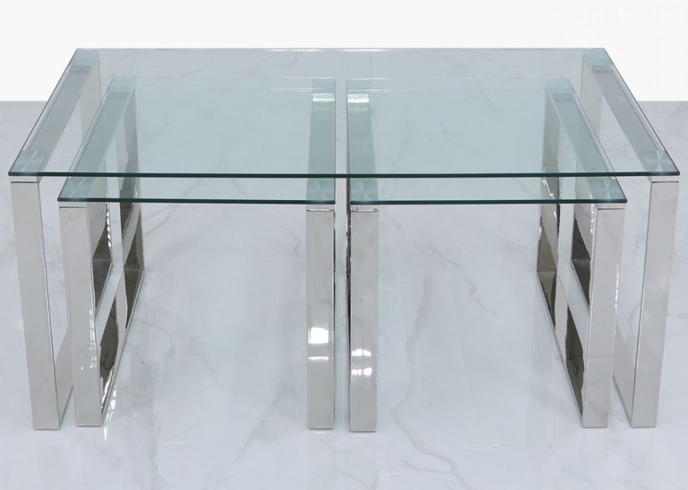 Product photograph of Value Harry Nest Of 3 Table - Steel And Clear Glass from Choice Furniture Superstore.
