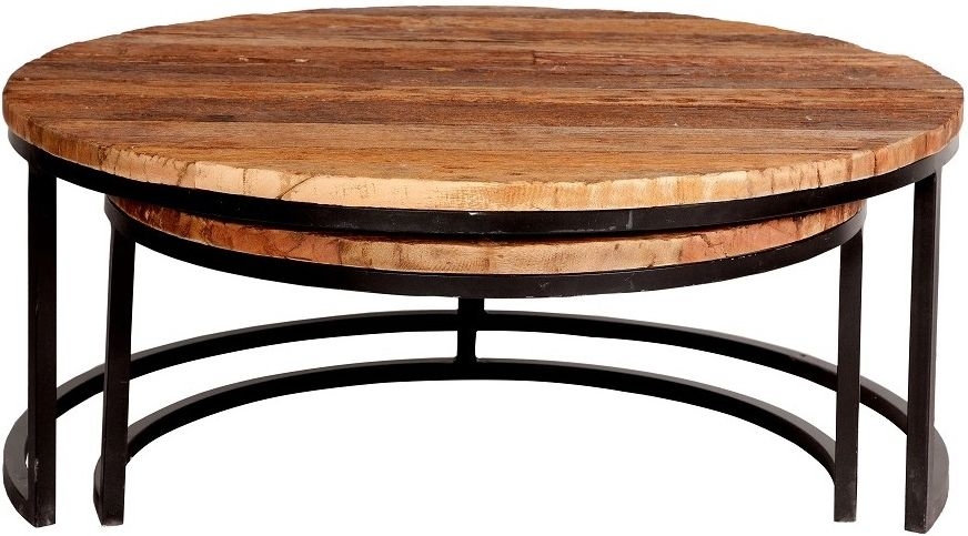 Product photograph of Reclaimed Railway Sleeper Brown Round Coffee Tables Set Of 2 from Choice Furniture Superstore.