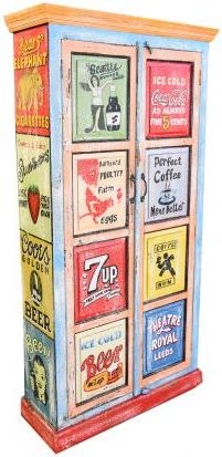 Product photograph of Kufri Hand Painted Tall Vintage Ad 2 Door Cabinet from Choice Furniture Superstore.