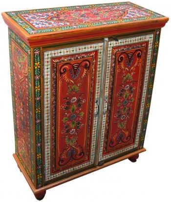 Product photograph of Kufri Hand Painted Vintage Folk Pattern 2 Door Cabinet from Choice Furniture Superstore.