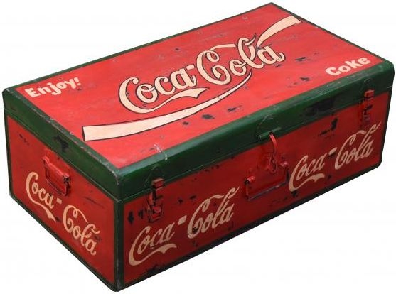 Product photograph of Kufri Hand Painted Coco Cola Iron Trunk from Choice Furniture Superstore.