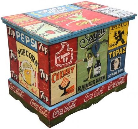 Product photograph of Kufri Hand Painted Vintage Ad Storage Trunk from Choice Furniture Superstore.