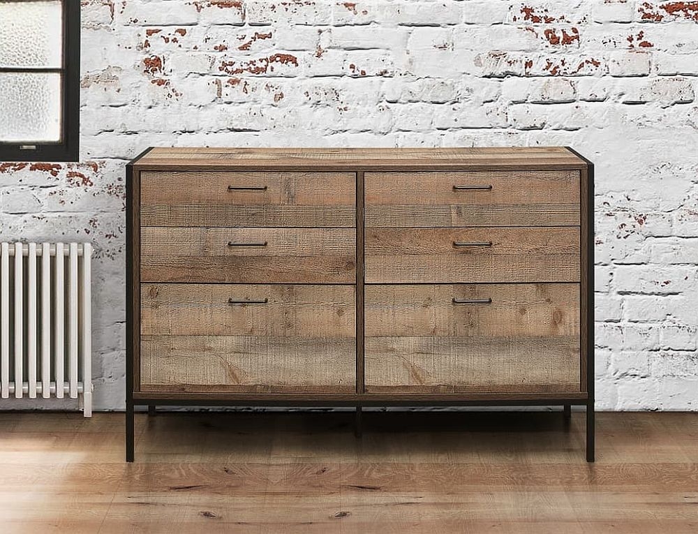 Product photograph of Urban Rustic Metal Wide 6 Drawer Chest from Choice Furniture Superstore.