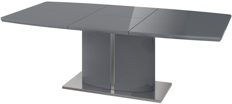 Product photograph of Flavio Grey Gloss 6-10 Seater Butterfly Extending Dining Table With Pedestal Base from Choice Furniture Superstore.