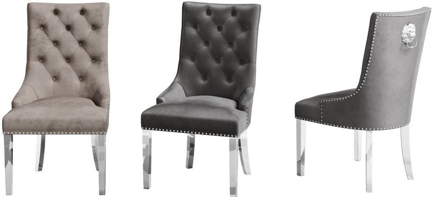 Product photograph of Set Of 2 Donatello Mink Fabric Dining Chair With Chrome Base from Choice Furniture Superstore.