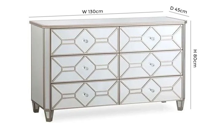 Product photograph of Vida Living Rosa Geometric Mirrored 6 Drawer Dressing Chest from Choice Furniture Superstore.