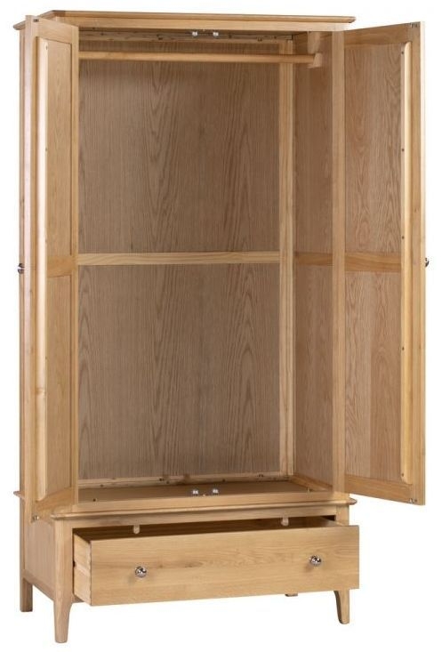Product photograph of Cotswold Natural Satin Lacquer Oak 2 Door 1 Drawer Wardrobe from Choice Furniture Superstore.