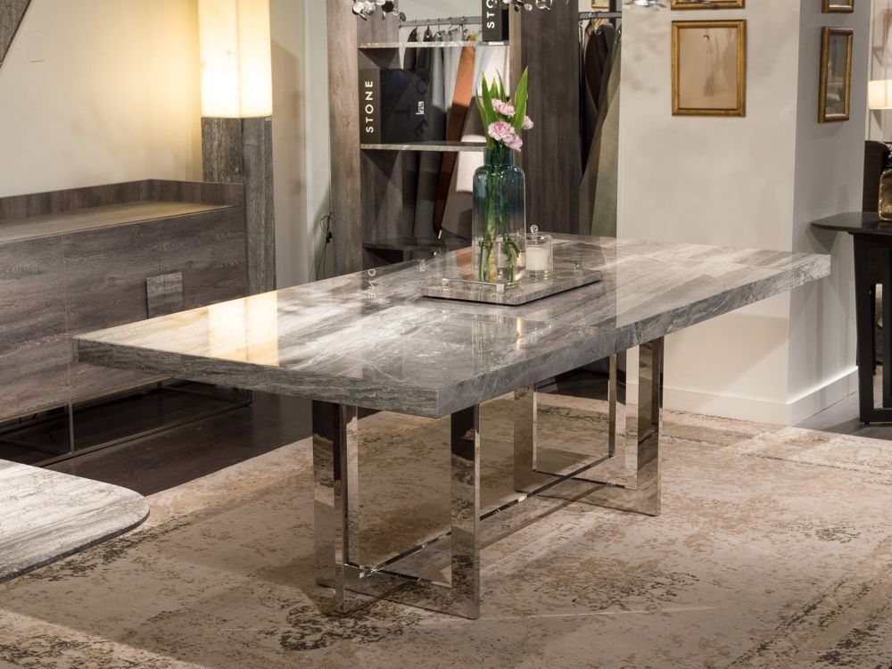 Product photograph of Stone International Horizon Marble And Metal Dining Table from Choice Furniture Superstore.