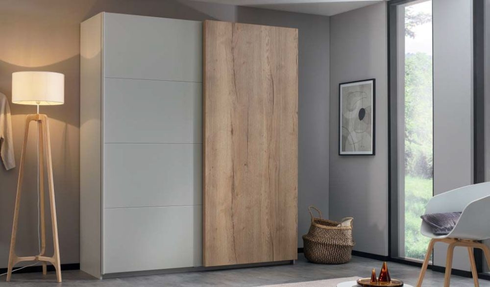 Product photograph of Halifax 2 Door Sliding Wardrobe In Alpine White And Oak - W 181cm from Choice Furniture Superstore.
